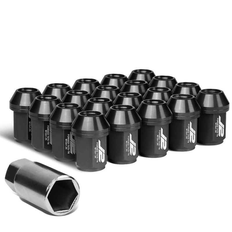 J2 Engineering LN-T7-024-125-BK 20Pcs M12 x 1.25 7075-T6 Aluminum 35mm Close-End Lug Nut w/Socket Adapter (Black) - Image 1